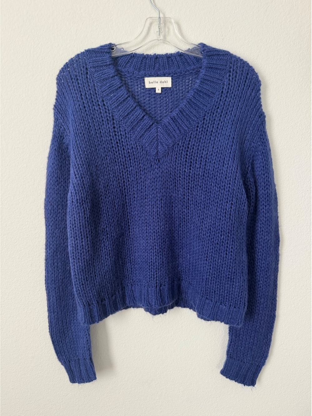 Bella Dahl Blue/Purple Wool Blend Long Sleeve V-Neck Chunky Knit Sweater Size S
